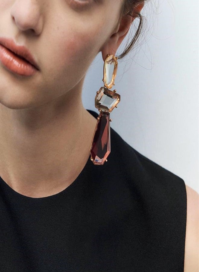 eartif Statement Earrings for Women Vintage Brown Rhinestone Earrings Big Boho Colorful Earrings Large Crystal Drop Dangle Earring Formal Prom Party Jewelry Gift (Brown) - Image 5